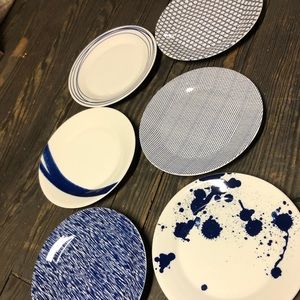 Blue plates set of six various designs
